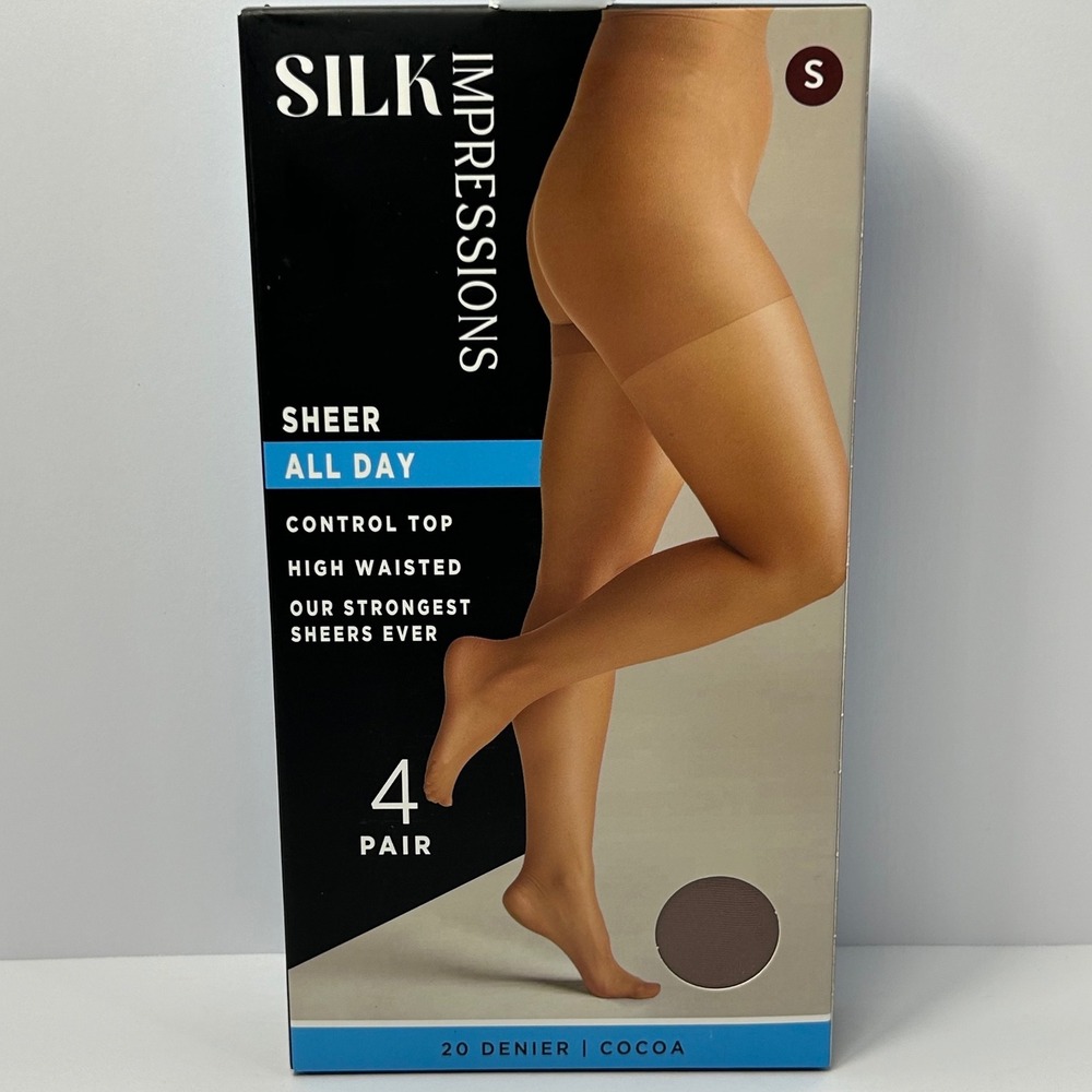 Silk Impressions Sheer All Day Control Top Pantyhose‎ 4 Pair Cocoa S 20 Denier